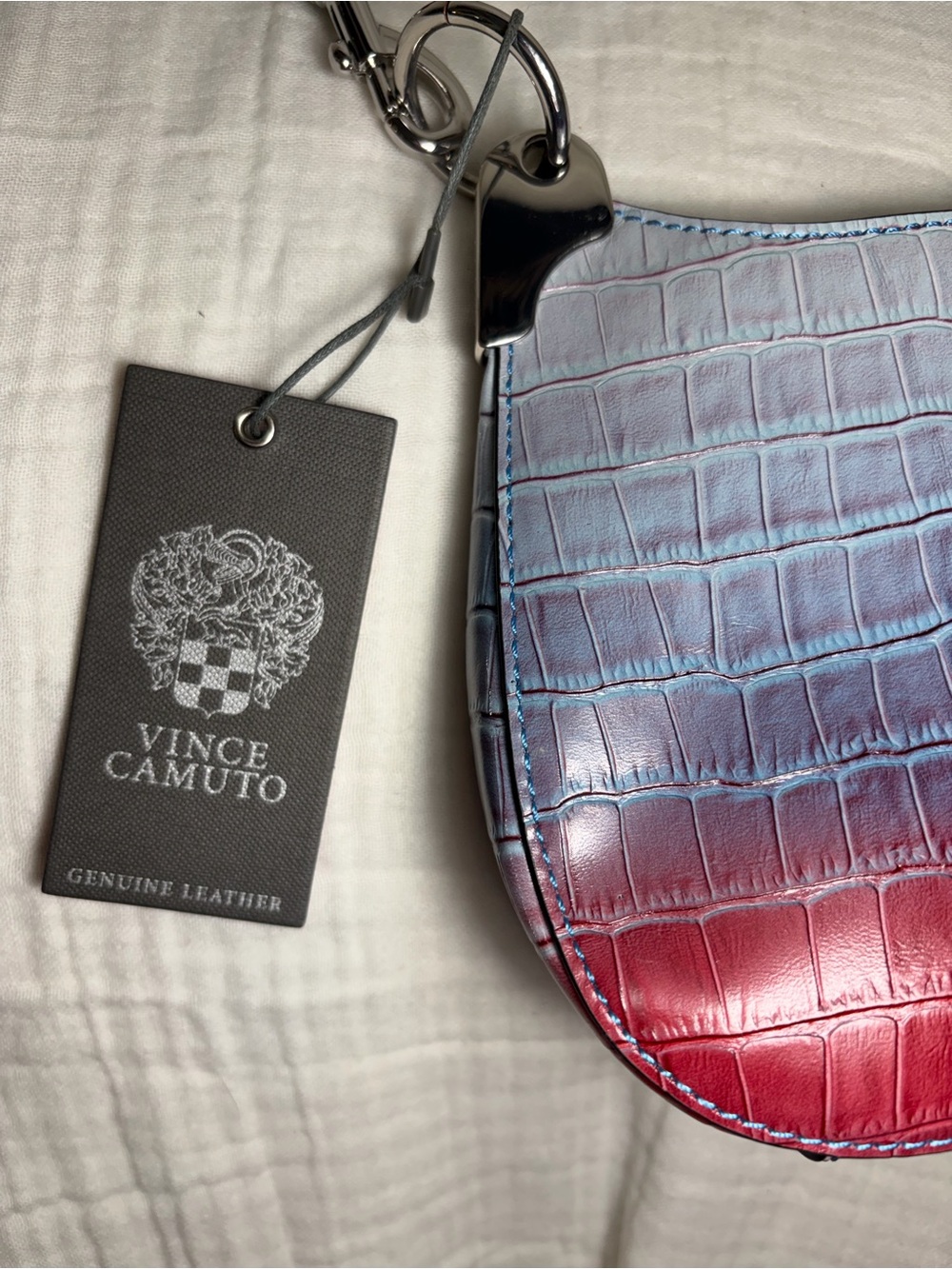 Vince Camuto Irine Small Shoulder Bag Blue and Red Ombré Croco Leather - Picture 2 of 12
